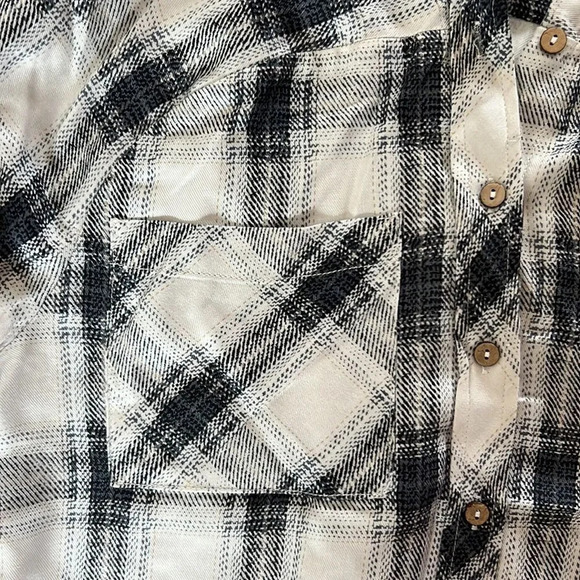 Plaid Button Up Shirt Oversized Flannel Transition Fall Casual White Blue Small - Picture 8 of 8